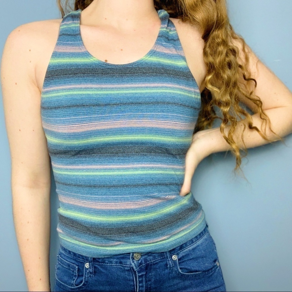 Blue Striped Racer Back Tank Top - Picture 1 of 5